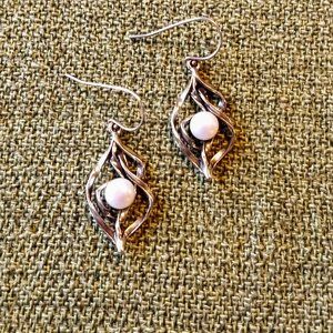 Modern Sterling Silver Pearl Earrings